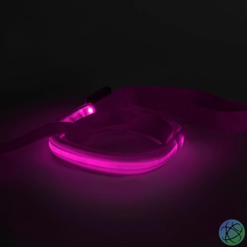 LED-es póráz, akkumulátoros, 120 x 2,5 cm, rózsaszín