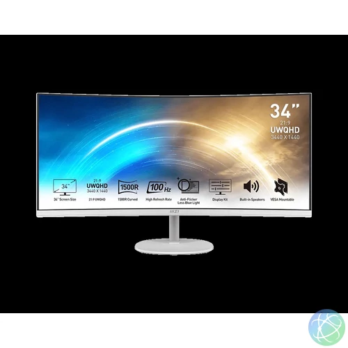 MSI PRO MP341CQW - 34" UWQHD VA 100Hz ívelt monitor, fehér