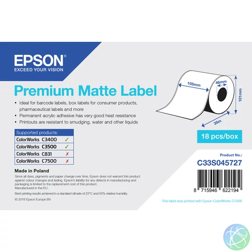 Epson C33S045727 nyomtató címke Fehér Öntapadós nyomtatócimke