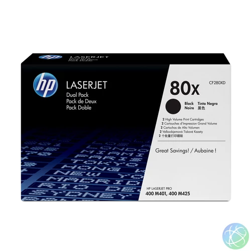 HP 80X 2 darabos nagy kapacitású fekete eredeti LaserJet tonerkazetták