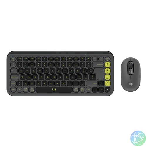 Logitech POP Icon Combo vezeték nélküli billentyűzet és egér, olasz (QWERTY), grafit-zöld (920-013115)