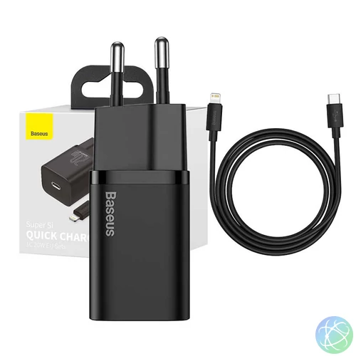 Baseus Super Si USB-C gyorstöltő, 20W, 1 m-es USB-C-Lightning kábellel (fekete)