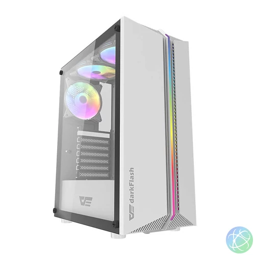 Darkflash DK151 LED-es számítógépház + 3 RGB ventilátor (fehér)