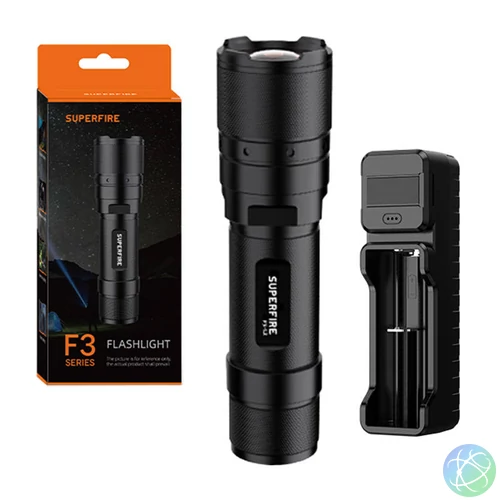Zseblámpa Superfire F3-L2 – 570 lm, 260 m, 5 mód, zoom funkció