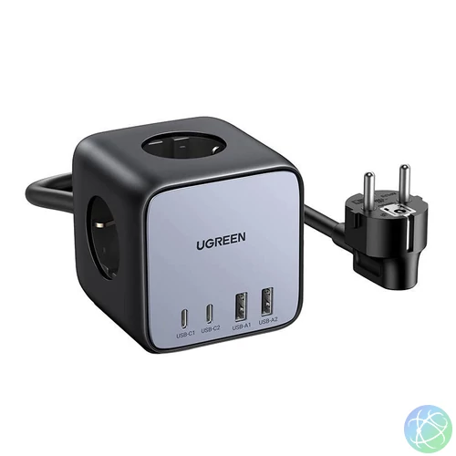 UGREEN CD268 Elosztó kocka EU, 65W, 1,8m (fekete)
