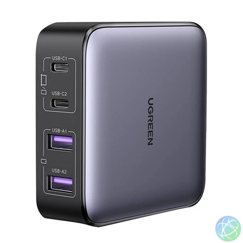 UGREEN CD327 Nexode Töltő, 2x USB-C, 2x USB-A, GaN, 65 W (Szürke)