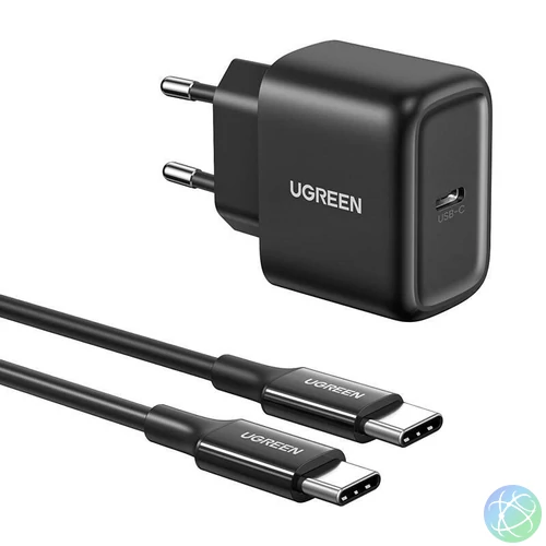 UGREEN CD250 hálózati töltő, 25 W, USB-C + USB-C–USB-C kábel, 2 m (fekete)