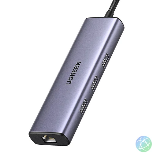 UGREEN CM512 6 az 1-ben adapter, USB-C–3x USB-A 3.0, HDMI, RJ45, PD