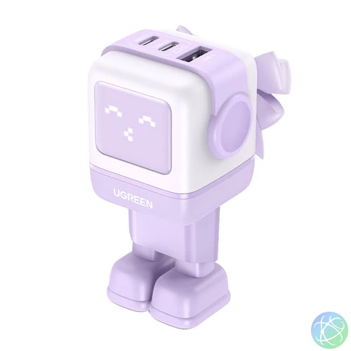 UGREEN Nexode RG (Robot GaN) hálózati töltő, USB + 2x USB-C, 65W (lila)