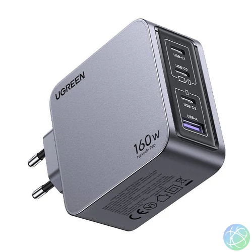 UGREEN Nexode Pro fali töltő, 160W, GaN, USB + 3x USB-C (szürke)