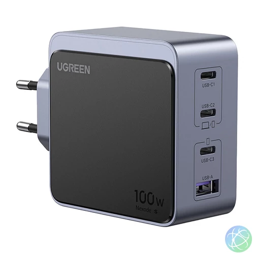 UGREEN Nexode S (Air) fali töltő, 100W, 3x USB-C, USB (szürke)