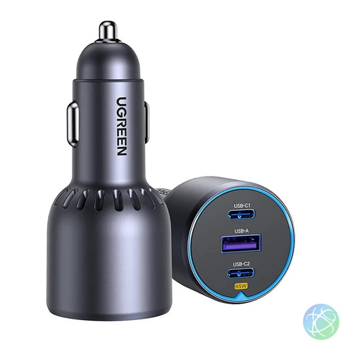 UGREEN EC703 autós töltő, USB + 2x USB-C, 75W (fekete)