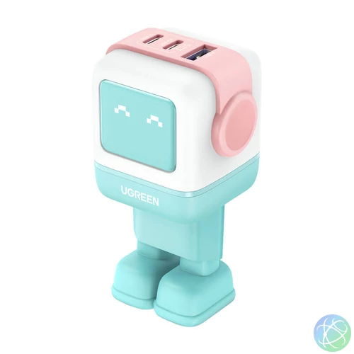 UGREEN Nexode RG (Robot GaN) hálózati töltő, USB + 2x USB-C, 65W (rózsaszín-kék)