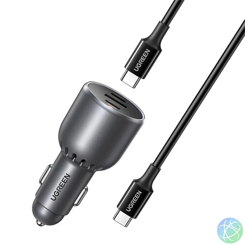 UGREEN EC705 autós töltő, USB + 2x USB-C, 130 W + 1m 5A kábel