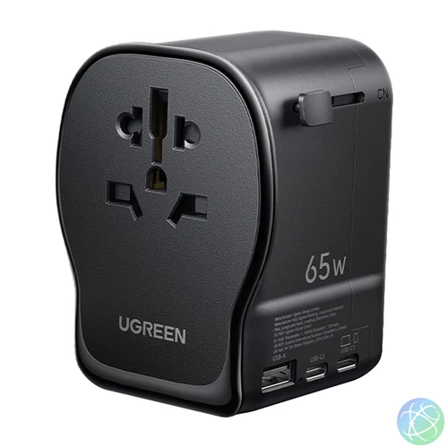 Ugreen S550 univerzális utazási adapter / hálózati töltő, 65W, 2x USB-C, 1x USB-A