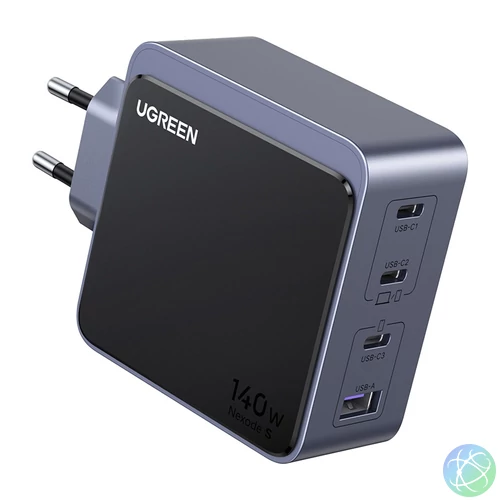 Ugreen Nexode S 140W, GaN, 3x USB-C + USB hálózati töltő (szürke)