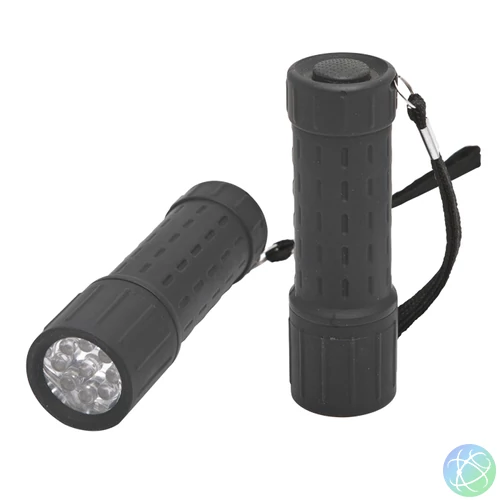 LED zseblámpa, PVC 9 LED-es + ajándék elemek különböző színekben