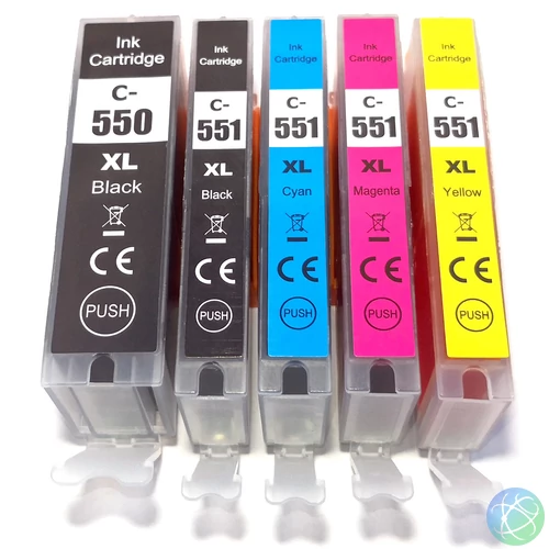 PGI-550XL + CLI-551XL (6496B005) festékpatron csomag, utángyártott, nagy kapacitású, Bk+B+C+M+Y