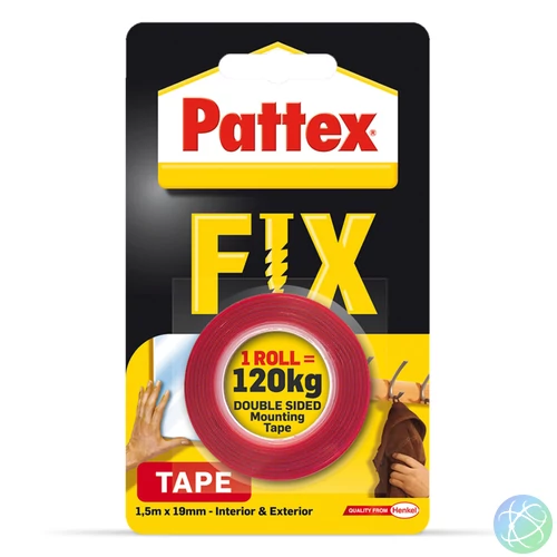 Pattex Fix kétoldalas montázsszalag, 19 mm × 1.5 m, 120 kg, piros