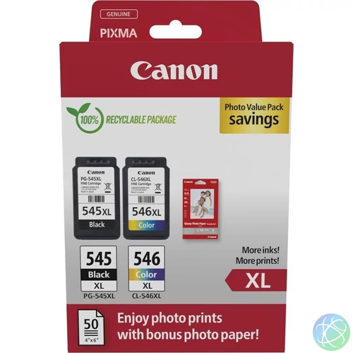 PG-545XL+CL-546XL (8286B006  8286B011) festékpatron csomag, fekete+színes+fotópapír, nagy kapacitású