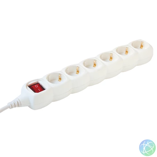 220V hálózati elosztó, 6-os földelt, 3,0 méter- kapcsolóval NV 6K-3/WH/1,5 16A