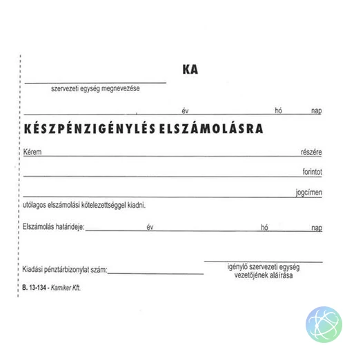 Nyomtatvány, Készpénzigénylés elszámolásra, 50x2, A6, VICTORIA, "B.13-134", 10 tömb/csomag
