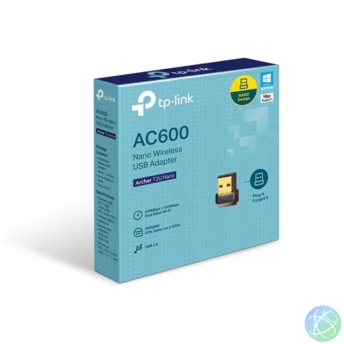 Archer T2U Nano v2 AC600 Vezeték nélküli 433Mbps+200Mbps USB adapter 