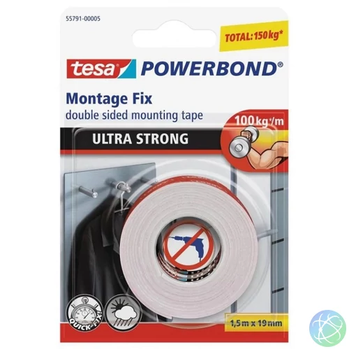Powerbond ultraerős kétoldalas ragasztószalag, 19 mm × 1.5 m