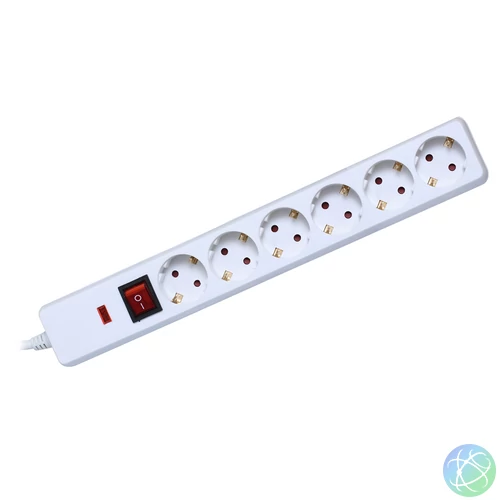 Túlfeszültség védett elosztó-hosszabbító, 6-os, földelt, 1.5 méter kábel, 3×1,5 mm2, 16A (NVT 06K/WH