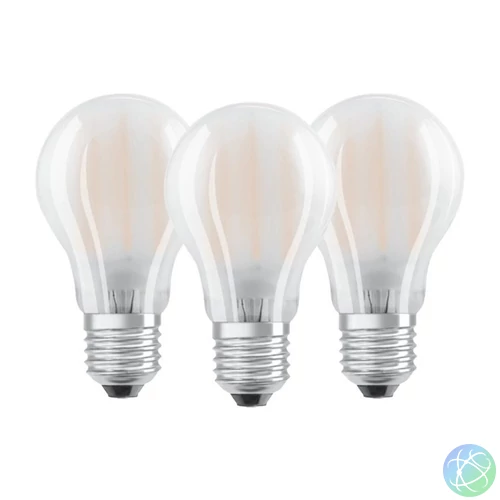 LED izzó, E27, gömb, matt filament (A60), 7 W, 806 lm, meleg fehér (2700 K), 3 db-os csomag