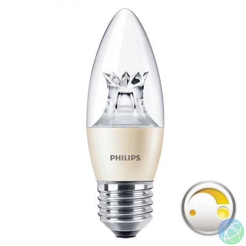 LED izzó, E27, gyertya, B38, 6W, 470lm, 2700K, szabályozható, PHILIPS "Master"