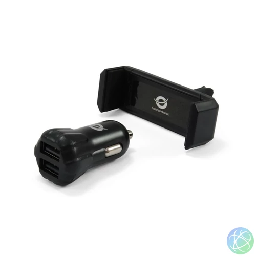 Autós kit szivargyújtó töltő + telefon tartó 12/24V 2A