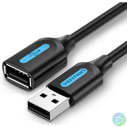 USB-A 2.0/M -> USB-A 2.0/F  (hosszabbító, PVC fekete), 0,5m, kábel