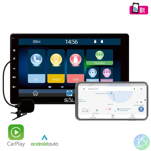 VB X1000 autós multimédia fejegység, 2 DIN Carplay, Android auto
