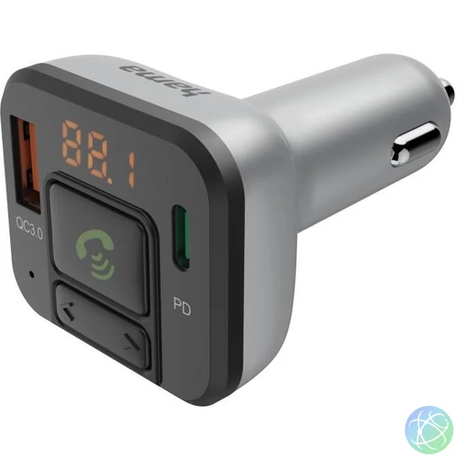 00014169 FM transzmitter, USB/Type-C fekete/ezüst 
