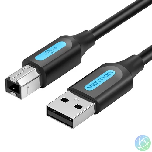 USB-A 2.0/M -> USB-B/M, (PVC, fekete, nyomtatókábel, printerkábel), 5m, kábel