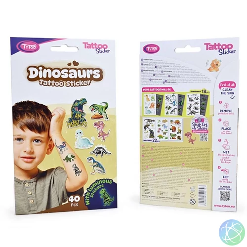 TY50270 Dinoszauruszos tetoválás matrica szett, 40 db / csomag