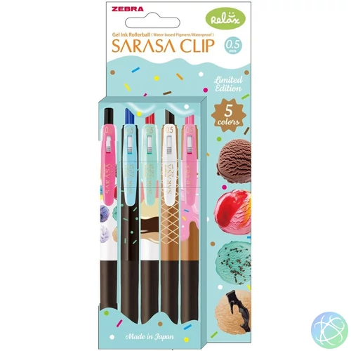 Sarasa Clip Ice Cream zseléstoll készlet, 0,33 mm, nyomógombos, 5 szín