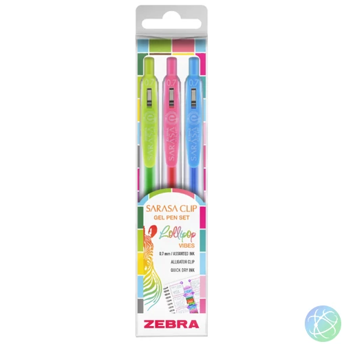 Sarasa Clip Lollipop zseléstoll készlet, 0,33 mm, nyomógombos, 3 szín