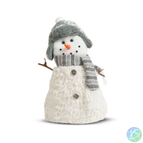 58730B Karácsonyi hóember figura, bot kezekkel, sapkában, 35 x 22 cm
