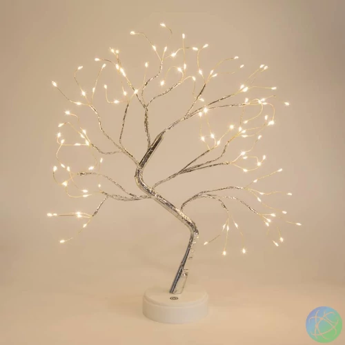 58930 LED-es asztali fa dekoráció, melegfehér, érintőgombos, elemes, USB-s