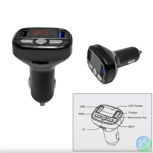 FM Transmitter és Dual USB töltő Bluetooth kihangosítással TRANS036
