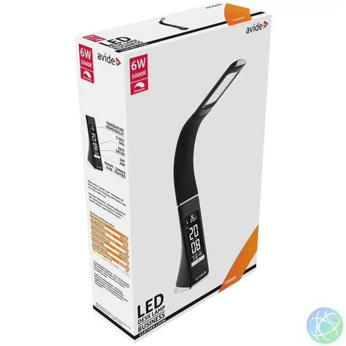 Asztali LED lámpa, kijelzős, 6W, 5000K, AVIDE, fekete
