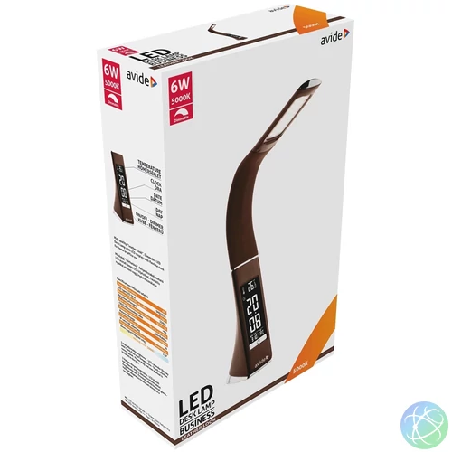 Asztali LED lámpa, kijelzős, 6W, 5000K, AVIDE, barna