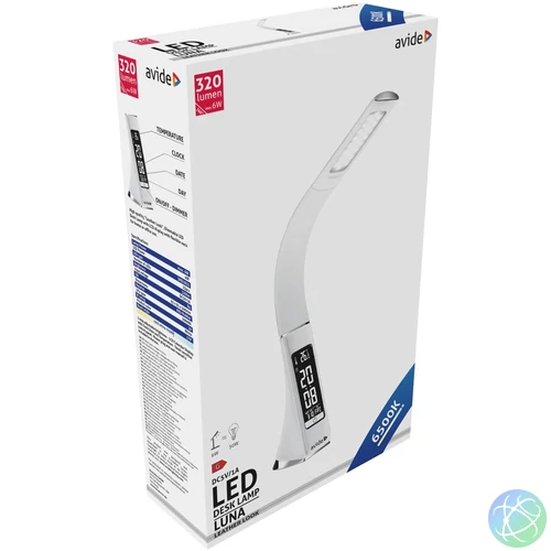 Asztali LED lámpa, Luna, kijelzős, 6W, 6400K, AVIDE, fehér