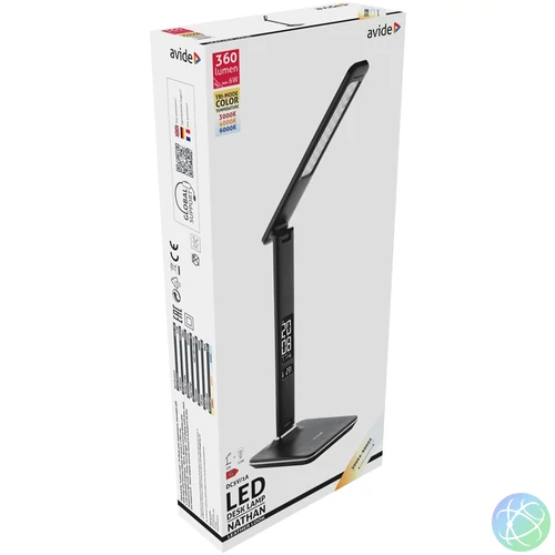 Asztali LED lámpa, Nathan, kijelzős, 6W, 5000K, AVIDE, fekete