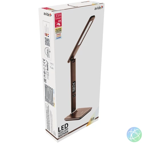 Asztali LED lámpa, Nathan, kijelzős, 6W, 5000K, AVIDE, barna