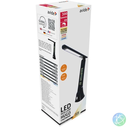 Asztali LED lámpa, Hugo, kijelzős, 6W, 5000K, AVIDE, fekete