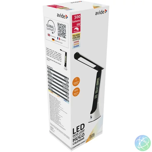 Asztali LED lámpa, Hugo, kijelzős, 6W, 5000K, AVIDE, fekete-fehér