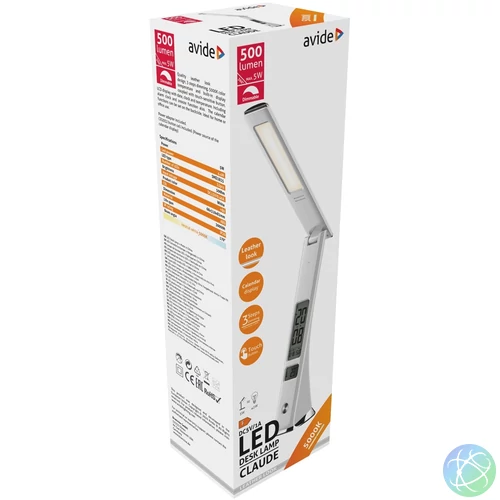 Asztali LED lámpa, Claude, kijelzős, 5W, 5000K, AVIDE, fehér